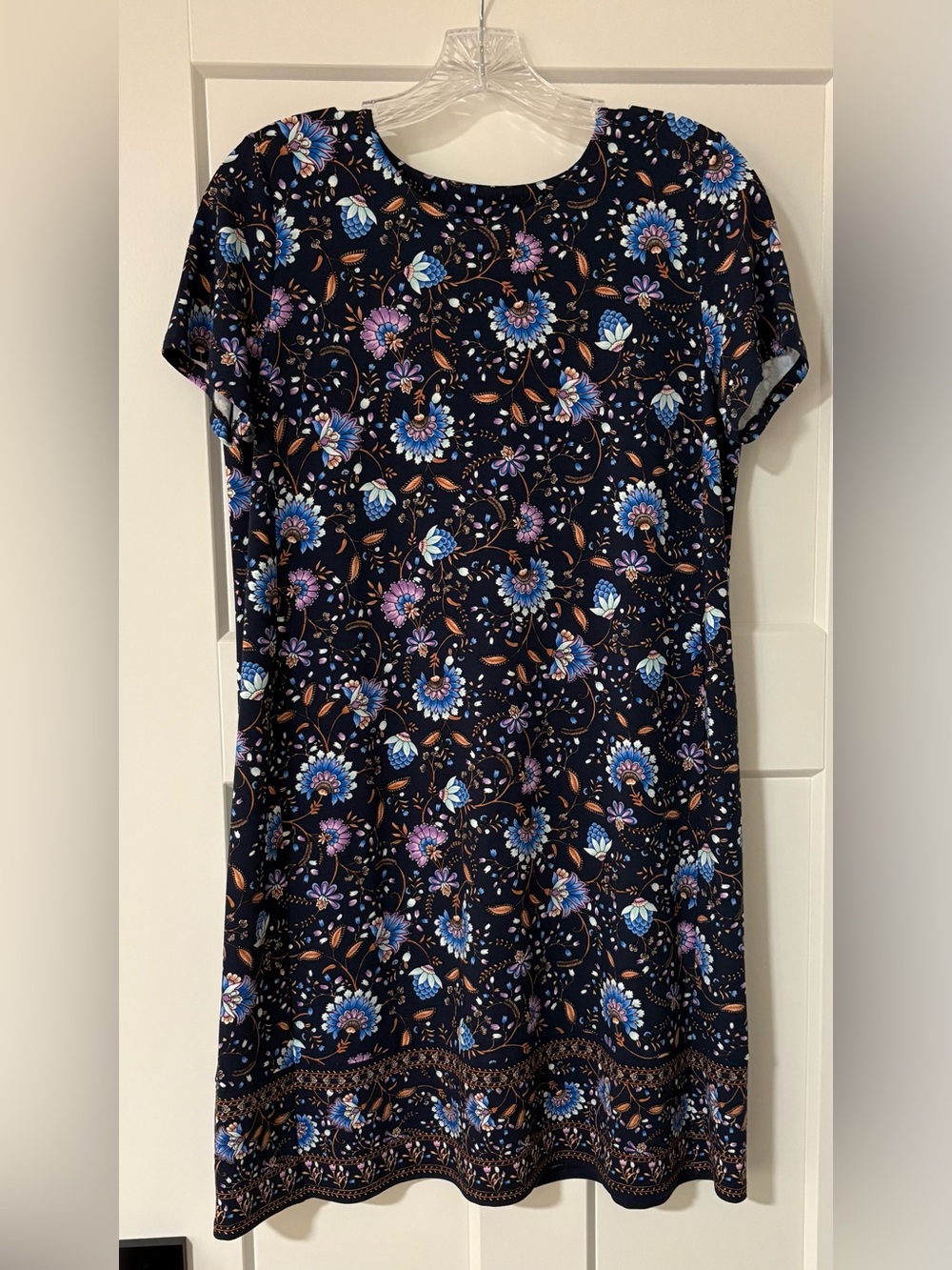 J. Jill Navy Floral Short Sleeve Shift Dress Women’s size petite small